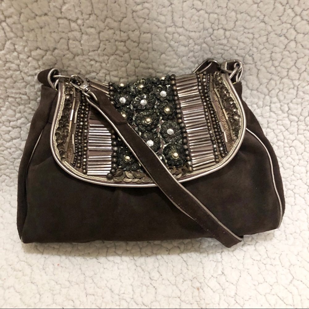 Anthropologie Jasper & Jeera Suede Beaded Xbody